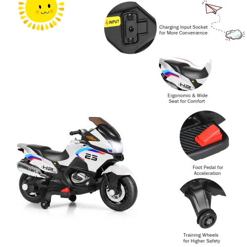 Gymax 12V Electric Kids Ride On Motorcycle w/ Training Wheels Red/Black/White
