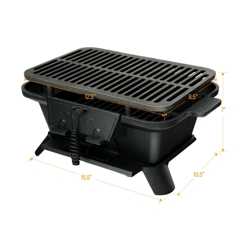 Gymax Heavy Duty Cast Iron Charcoal Grill Tabletop BBQ Grill Stove for Camping Picnic