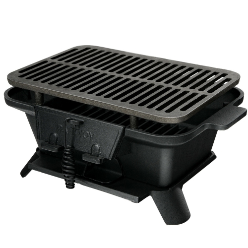 Gymax Heavy Duty Cast Iron Charcoal Grill Tabletop BBQ Grill Stove for Camping Picnic