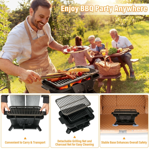 Gymax Heavy Duty Cast Iron Charcoal Grill Tabletop BBQ Grill Stove for Camping Picnic