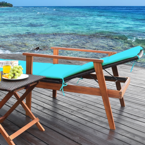 Gymax 3PCS Outdoor Patio Lounge Chair Set w/ Folding Table Turquoise Cushion