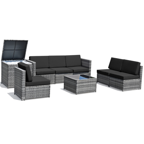 Gymax 8PCS Patio Rattan Sofa Sectional Conversation Furniture Set w/ Black Cushion