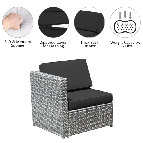 Gymax 8PCS Patio Rattan Sofa Sectional Conversation Furniture Set w/ Black Cushion