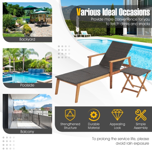 Gymax 3PCS Outdoor Chaise Lounge Set Patio Yard w/ Side Table Adjustable Backrest