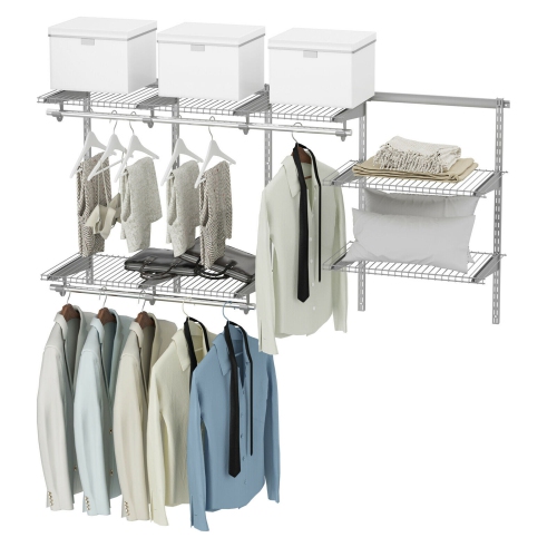 Gymax Custom Closet Organizer Kit 3 to 6 FT Wall-mounted Closet System w/Hang Rod Grey