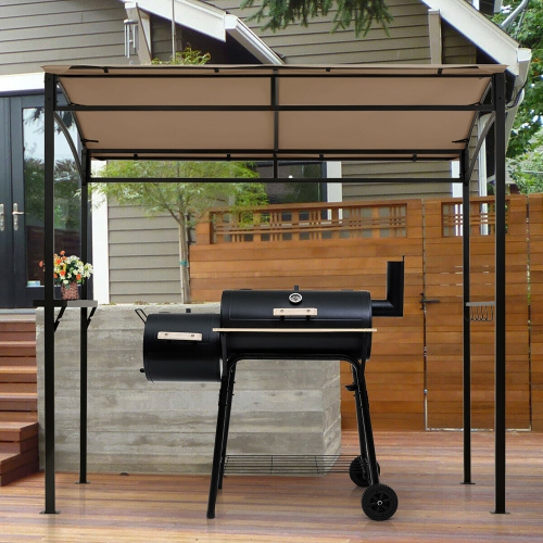 Gymax 7'x4.5' Grill Gazebo Outdoor Patio Garden BBQ Canopy Shelter Storage Hook Brown