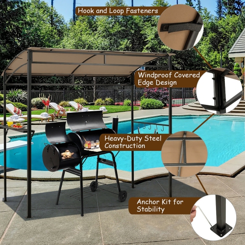 Gymax 7'x4.5' Grill Gazebo Outdoor Patio Garden BBQ Canopy Shelter Storage Hook Brown