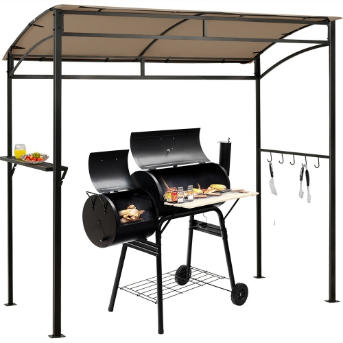 Gymax 7'x4.5' Grill Gazebo Outdoor Patio Garden BBQ Canopy Shelter Storage Hook Brown