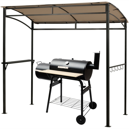 Gymax 7'x4.5' Grill Gazebo Outdoor Patio Garden BBQ Canopy Shelter Storage Hook Brown
