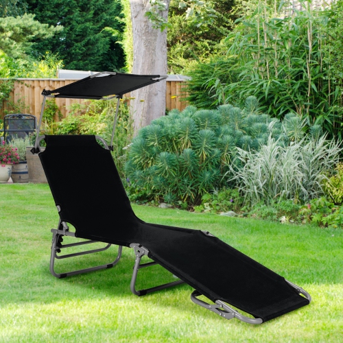 Gymax Foldable Lounge Chair Adjustable Outdoor Beach Patio Pool Recliner W/ Sun Shade