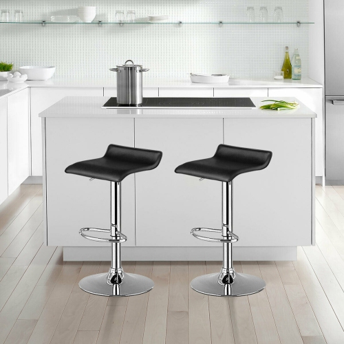 Gymax Set of 4 Swivel Bar Stool PU Leather Adjustable Kitchen Counter Bar Chairs Black