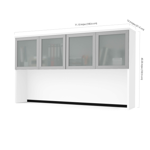 Pro-Concept Plus Desk Hutch with Frosted Glass Doors - White