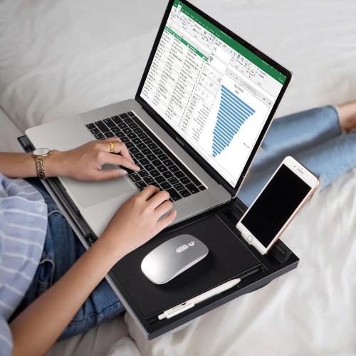 MOUSTACHE Adjustable Lap Desk with Device Ledge Mouse Pad Storage & Phone Slot for up to 15.6 inch Laptop Stand for Bed & Couch