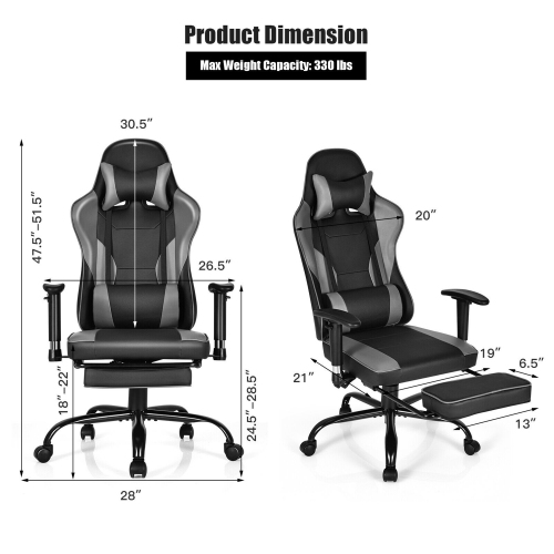 Gymax Massage Gaming Chair Racing Computer Task Chair Recliner w/Footrest