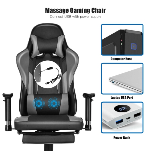 Gymax Massage Gaming Chair Racing Computer Task Chair Recliner w/Footrest