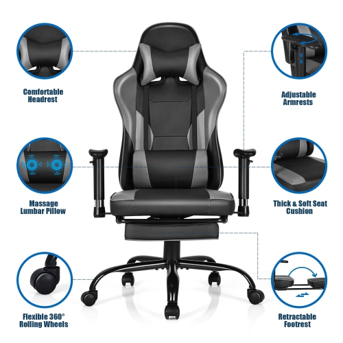 Gymax Massage Gaming Chair Racing Computer Task Chair Recliner w/Footrest