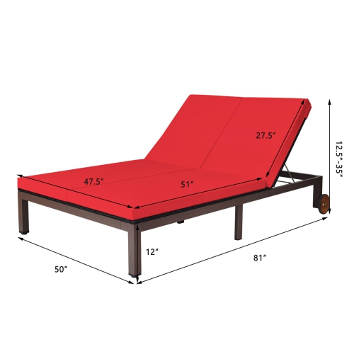 Chaise longueen rotin réglable pour 2 personnes avec roue à matelas Marque Gymax
