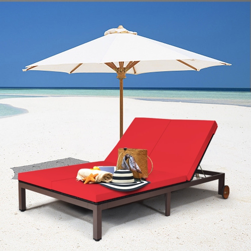 Chaise longueen rotin réglable pour 2 personnes avec roue à matelas Marque Gymax