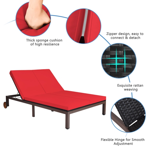 Chaise longueen rotin réglable pour 2 personnes avec roue à matelas Marque Gymax