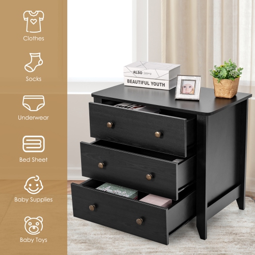 Gymax 3 Drawer Dresser Chest of Drawers Bedside Table for Living Room Bedroom