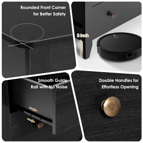 Gymax 3 Drawer Dresser Chest of Drawers Bedside Table for Living Room Bedroom