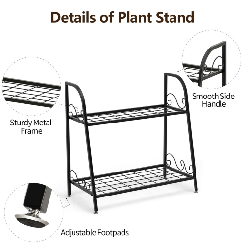 Gymax 2-tier Metal Plant Stand Shelf Flower Pot Holder Display Rack Shoe Organizer