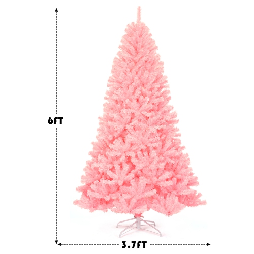 Gymax 6ft Pink Artificial Christmas Tree Hinged Spruce Full Tree w/ Metal Stand