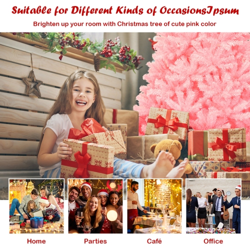 Gymax 6ft Pink Artificial Christmas Tree Hinged Spruce Full Tree w/ Metal Stand