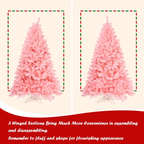 Gymax 6ft Pink Artificial Christmas Tree Hinged Spruce Full Tree w/ Metal Stand