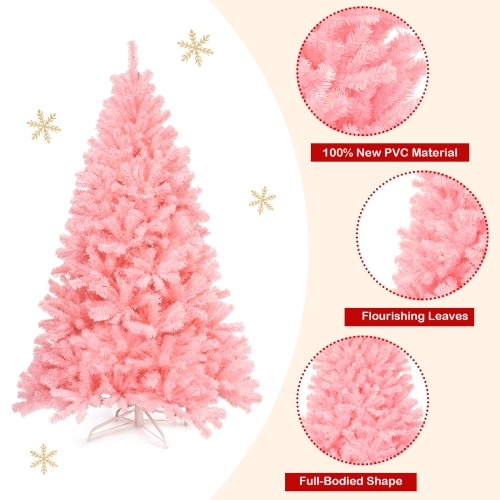 Gymax 6ft Pink Artificial Christmas Tree Hinged Spruce Full Tree w/ Metal Stand