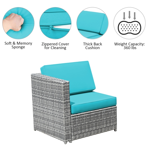 Gymax 8PCS Patio Rattan Sofa Sectional Conversation Furniture Set w/ Turquoise Cushion