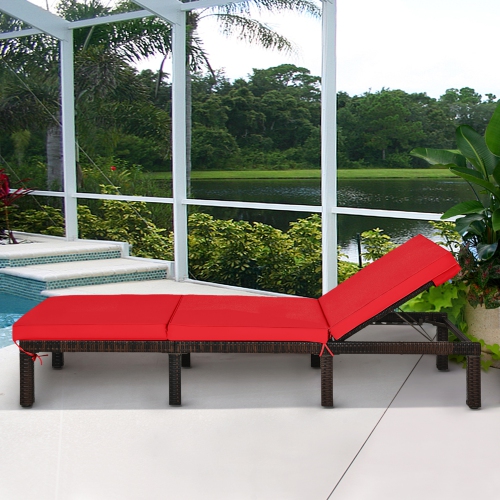 Chaise longue de patio en rotin réglable avec coussin Gymax