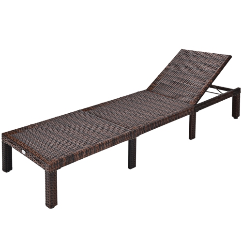 Chaise longue de patio en rotin réglable avec coussin Gymax