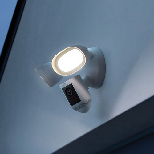Ring Floodlight Cam Pro Wired Wi-Fi 2K Camera with Ring Vision, 2 LED Lights & 3D Motion Detection - White