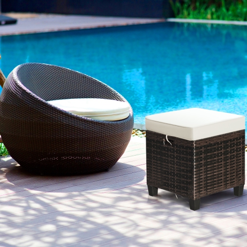 Costway 2PCS Patio Rattan Ottoman Cushioned Seat Foot Rest Coffee Table
