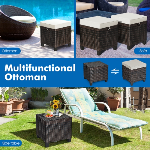 Costway 2PCS Patio Rattan Ottoman Cushioned Seat Foot Rest Coffee Table