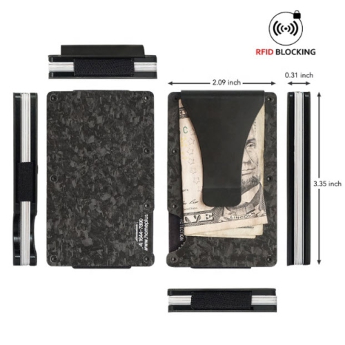 Portefeuille/porte-cartes mince et minimaliste en carbone forgé avec pince à billets, anti-RFID