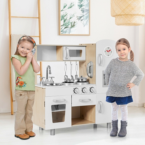 Gymax Vintage Play Kitchen Pretend Kids Cooking Playset Toys w/Water Dispense