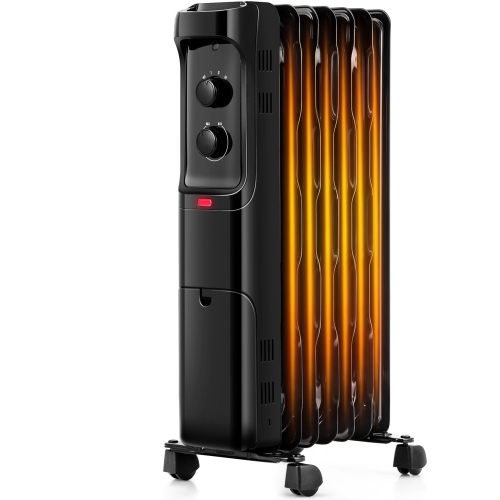 Gymax 1500W Oil Filled Radiator Heater Space Heater w/ 3 Heat Settings Black/White