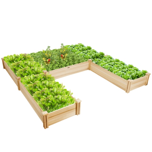 Gymax Raised Garden Bed Wooden Garden Box Planter Container U-Shaped Bed 92.5x95x11in