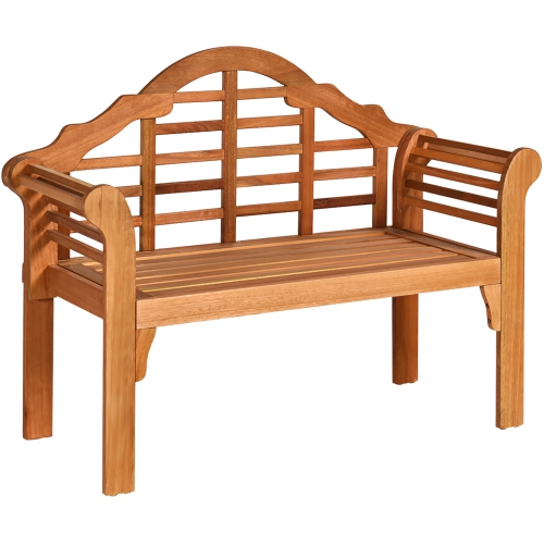 GYMAX  Foldable Patio Wooden Bench Garden Loveseat With Crown-Like Backrest