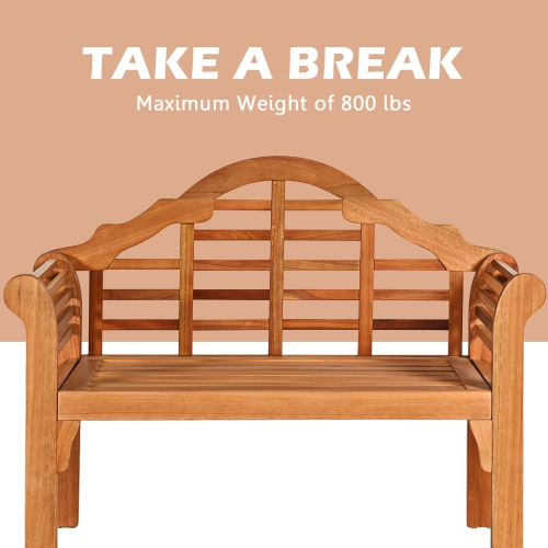 Gymax Foldable Patio Wooden Bench Garden Loveseat with Crown-Like Backrest