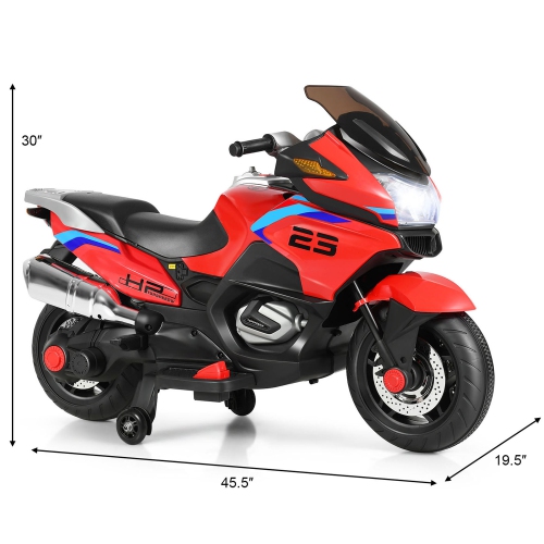 Gymax 12V Electric Kids Ride On Motorcycle w/ Training Wheels Red/Black/White