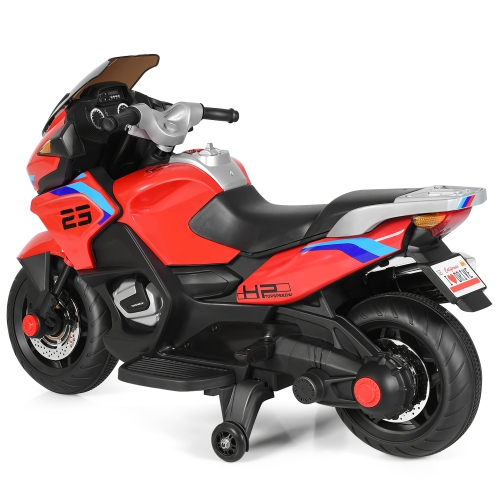 Gymax 12V Electric Kids Ride On Motorcycle w/ Training Wheels Red/Black/White
