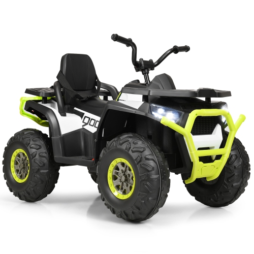 GYMAX  12V Electric Kids Ride On Car Atv 4-Wheeler Quad W/ Led Light /white In Black/red