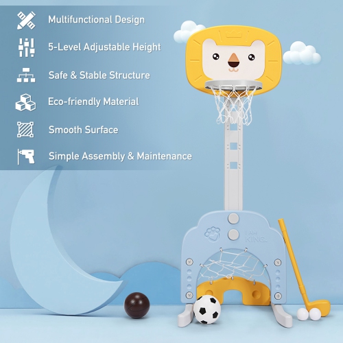Gymax 3-in-1 Kids Basketball Hoop Set Adjustable Sports Activity Center w/Balls Yellow