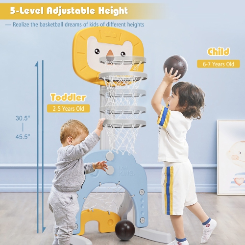 Gymax 3-in-1 Kids Basketball Hoop Set Adjustable Sports Activity Center w/Balls Yellow