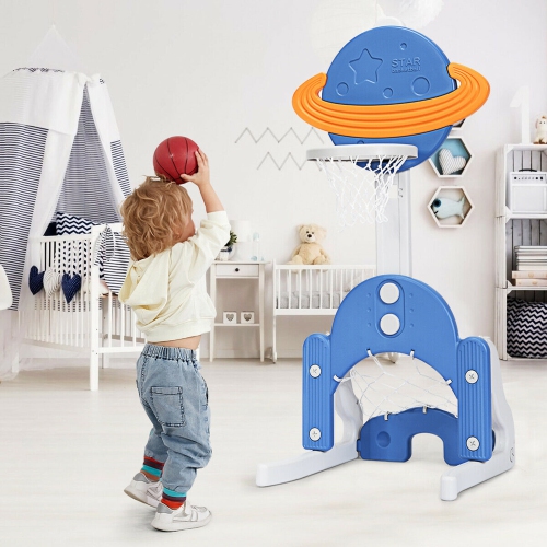 Gymax 3 in 1 Kids Basketball Hoop Set Adjustable Sports Activity Center w/ Balls Blue