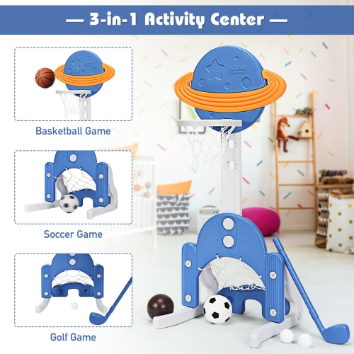 Gymax 3 in 1 Kids Basketball Hoop Set Adjustable Sports Activity Center w/ Balls Blue