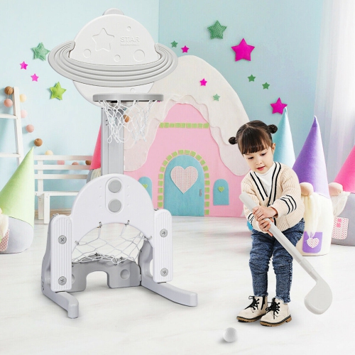 Gymax 3 in 1 Kids Basketball Hoop Set Adjustable Sports Activity Center w/ Balls White